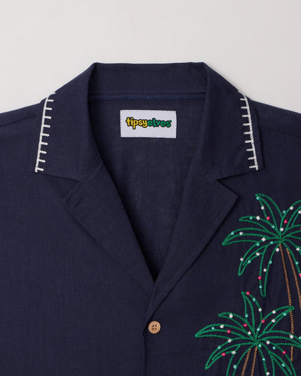Men's Festive Flamingo Linen Cabana Shirt