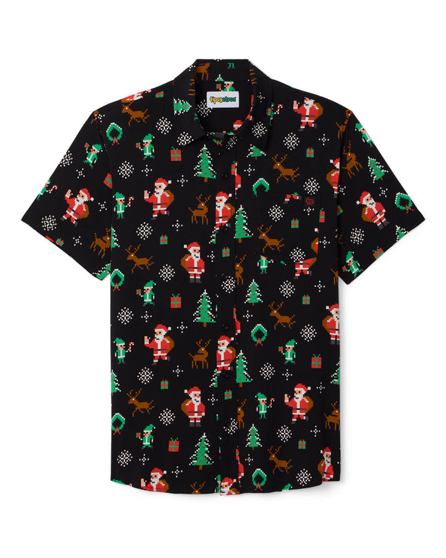 Men's 8-Bit Santa Button Down Shirt