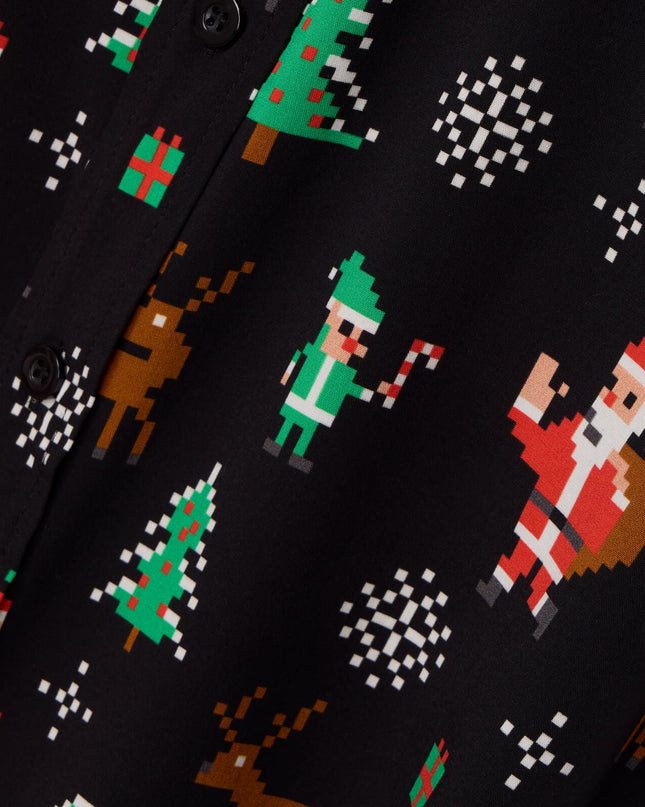 Men's 8-Bit Santa Button Down Shirt