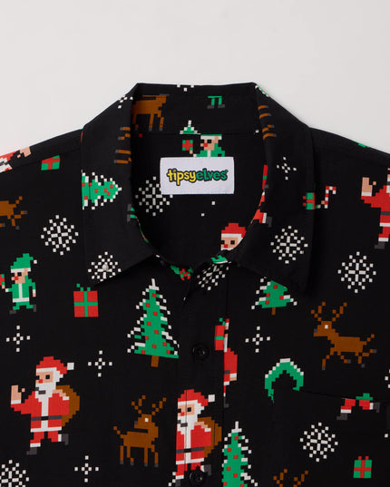 Men's 8-Bit Santa Button Down Shirt