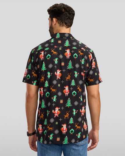 Men's 8-Bit Santa Button Down Shirt