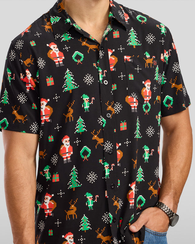 Men's 8-Bit Santa Button Down Shirt