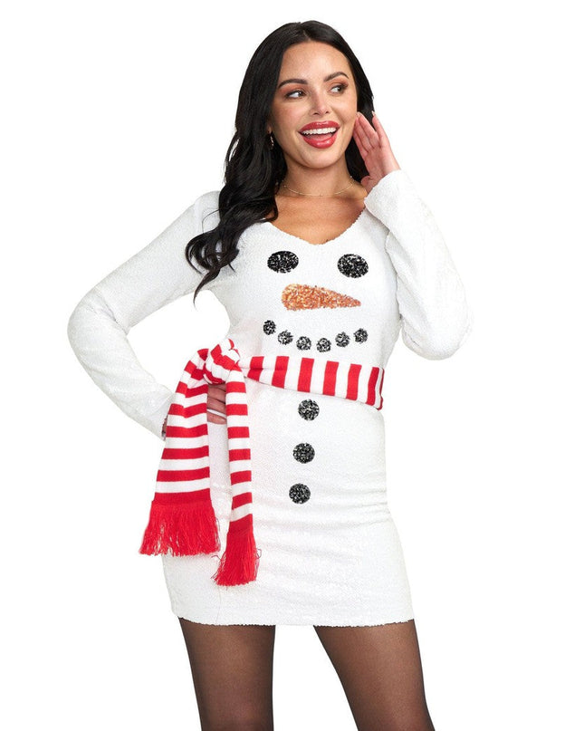 Women's Snowman Scarf Sequin Dress