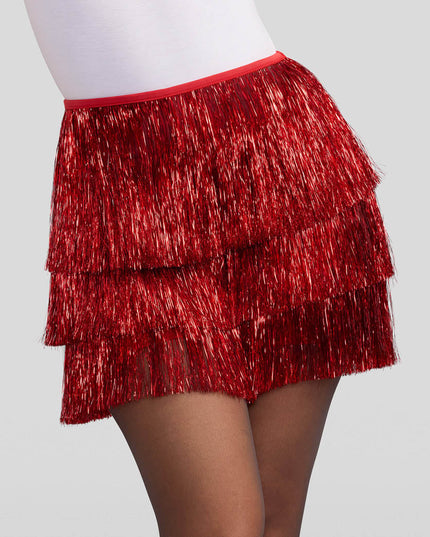 Women's Red Tinsel Fringe Shorts