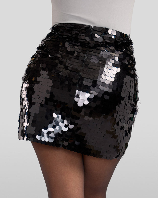 Black Disc Sequin Skirt