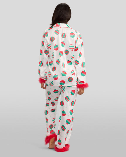 Women's Elegant Ornaments Satin Feather Pajama Set