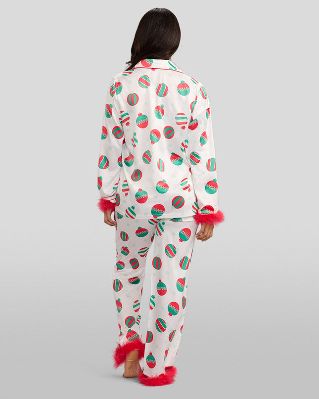 Women's Elegant Ornaments Satin Feather Pajama Set