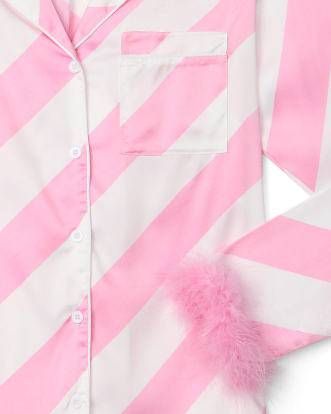 Women's Pink Candy Cane Satin Feather Pajama Set