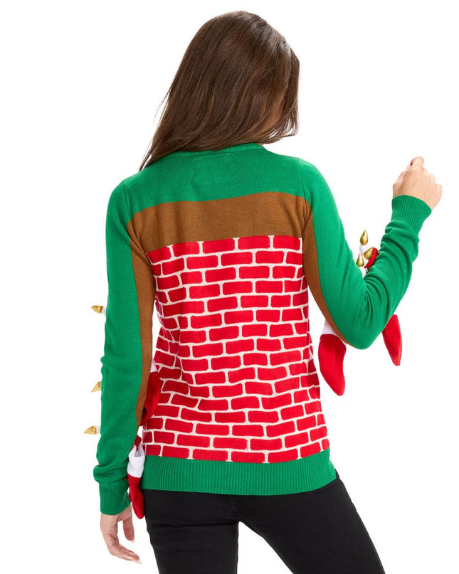 Women's Festive Fireplace Light Up Ugly Christmas Sweater