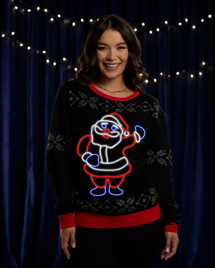 Women's Ho Ho Hello Neon LED Light Up Ugly Christmas Sweater