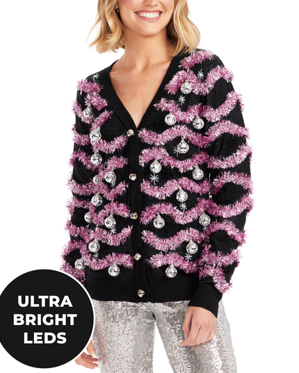 Women's Deck The Disco Balls Light Up Cardigan Sweater
