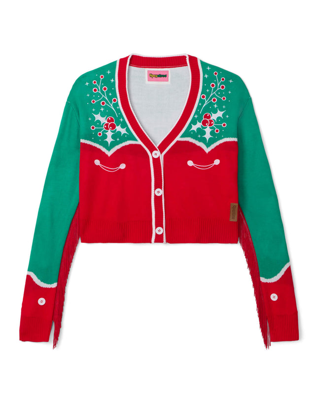 Women's Christmas Cowgirl Cropped Cardigan Sweater