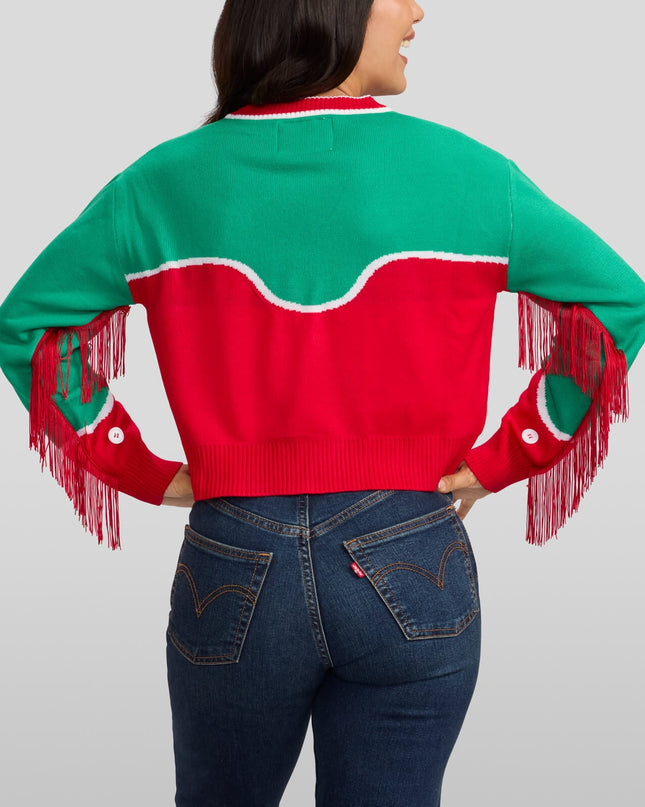 Women's Christmas Cowgirl Cropped Cardigan Sweater