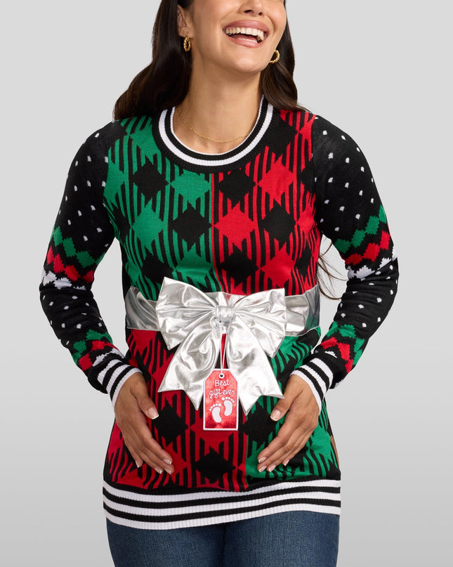 Women's Best Gift Ever Maternity Bow Christmas Sweater