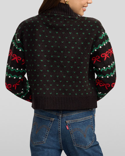 Women's Cozy Knit Rudolph Wreath Cropped Christmas Sweater