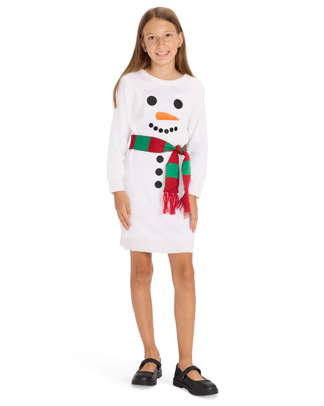 Girl's Snowman Scarf Sweater Dress