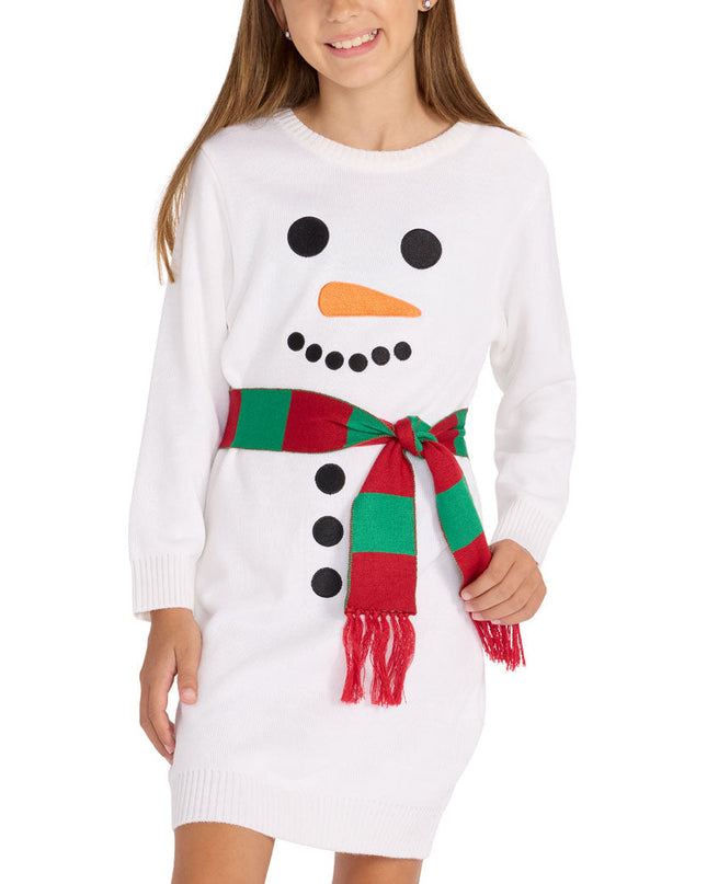 Girl's Snowman Scarf Sweater Dress