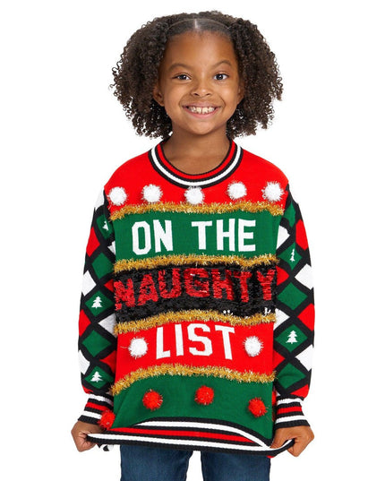 Girl's Naughty or Nice Reversible Sequin Ugly Christmas Sweater