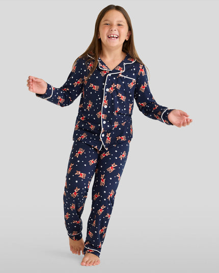 Girl's Rudolph Lapel Pajama Set