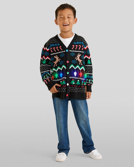 Matching Fair Isle Rudolph Light Up Family Cardigan Sweaters