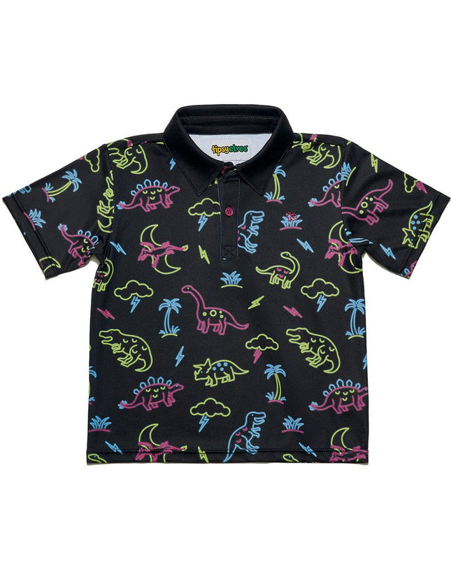 Toddler Boy's Neon Dinosaur Golf Polo