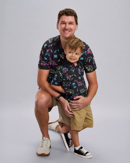 Toddler Boy's Neon Dinosaur Golf Polo