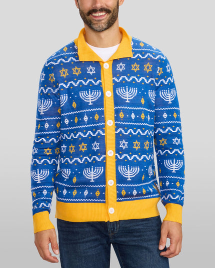 Men's Menorah Print Cardigan Sweater