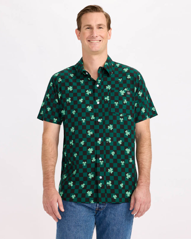 Men's Checkered Clover Button Down Shirt
