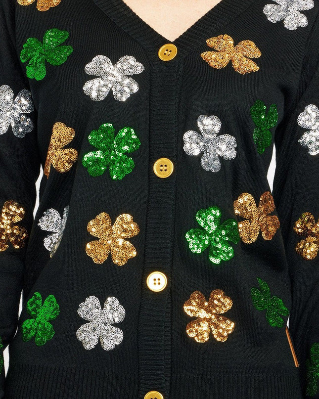 Women's Sequin Clover Cardigan Sweater
