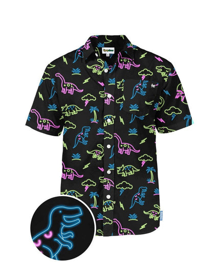 Men's Neon Dinosaur Hawaiian Shirt
