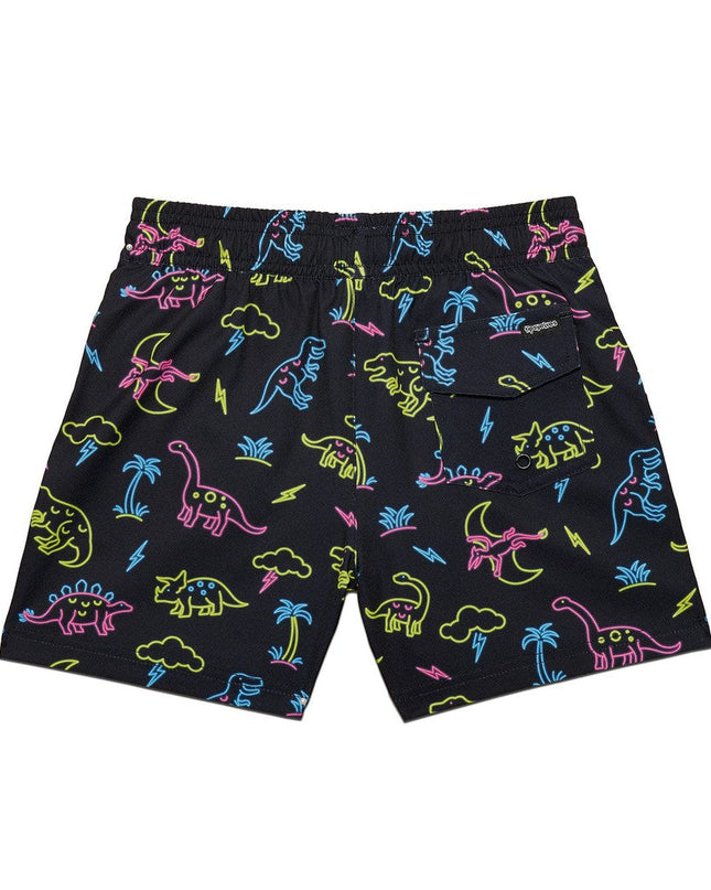 Boy's Neon Dinosaur Stretch Swim Trunks