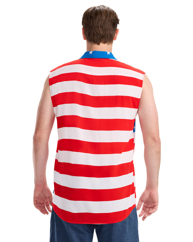 Men's Sleeveless Stripes Button Down Shirt