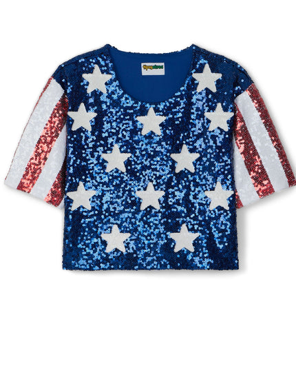 Women's Sequined Stars and Stripes Cropped Tee