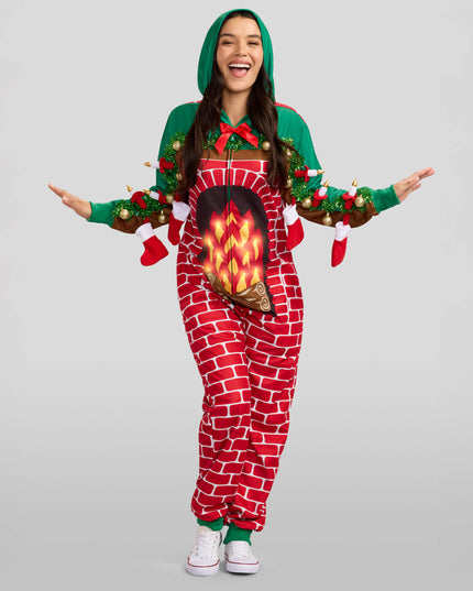 Women's Festive Fireplace Light Up Jumpsuit
