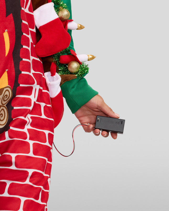 Women's Festive Fireplace Light Up Jumpsuit