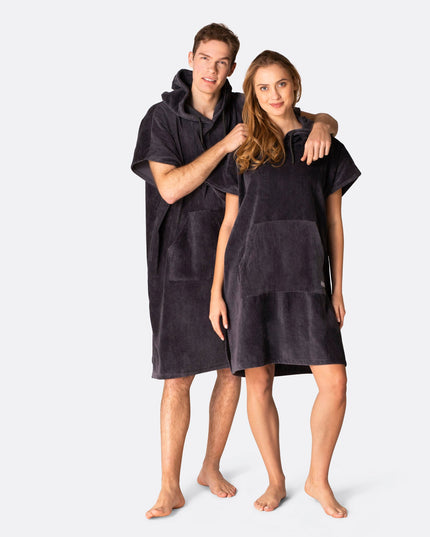 Charcoal Grey Towel Poncho for Adults | Versatile Summer Wear
