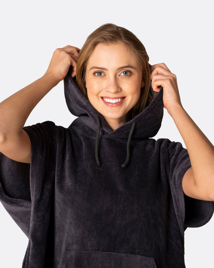 Charcoal Grey Towel Poncho for Adults | Versatile Summer Wear