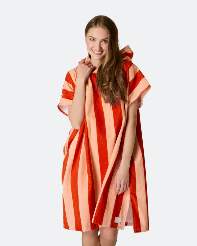 Striped Red Bath Poncho