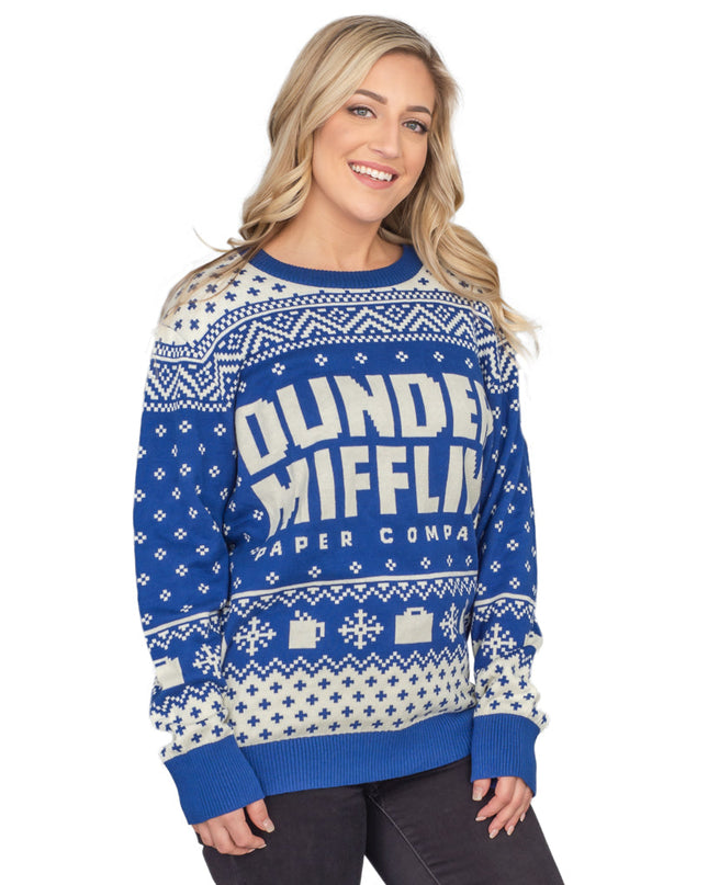 Women's The Office Dunder Mifflin Blue Christmas Sweater