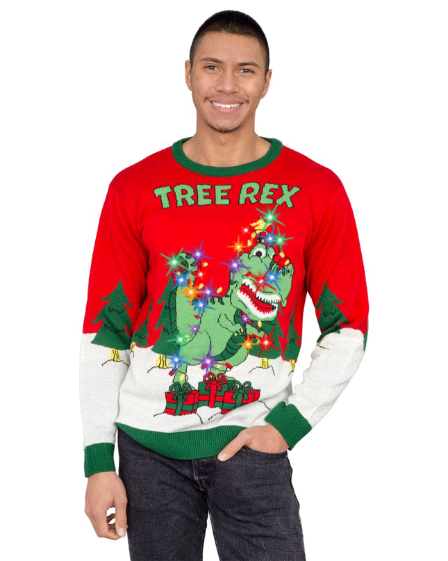 Tree Rex Light Up T-Rex Ugly Christmas Sweater