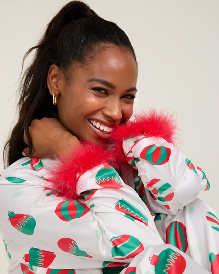 Women's Elegant Ornaments Satin Feather Pajama Set