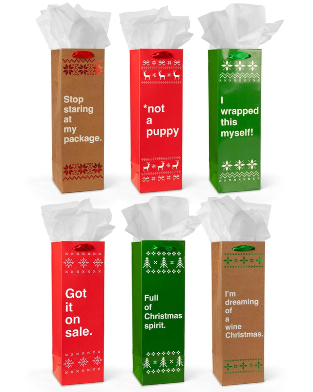 Funny Christmas Wine Gift Bags - Set of 6