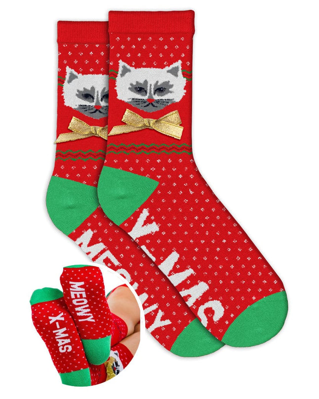 Women's Meowy X-mas Socks (Fits Sizes 6-11W)