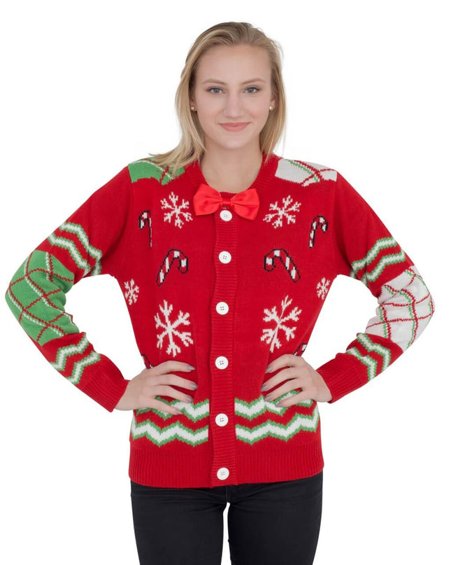 Women's Candy Canes and Snowflakes Button-Up Ugly Sweater