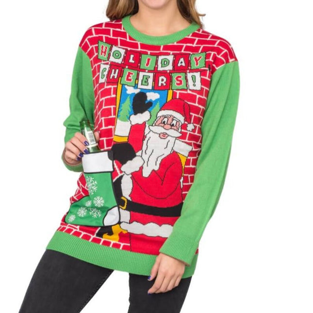 Women's Santa with Beer Holder Ugly Christmas Sweater
