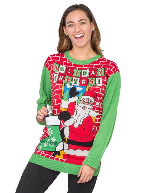 Women's Santa with Beer Holder Ugly Christmas Sweater