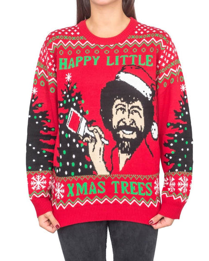Women's Bob Ross Happy Little Trees Ugly Christmas Sweater