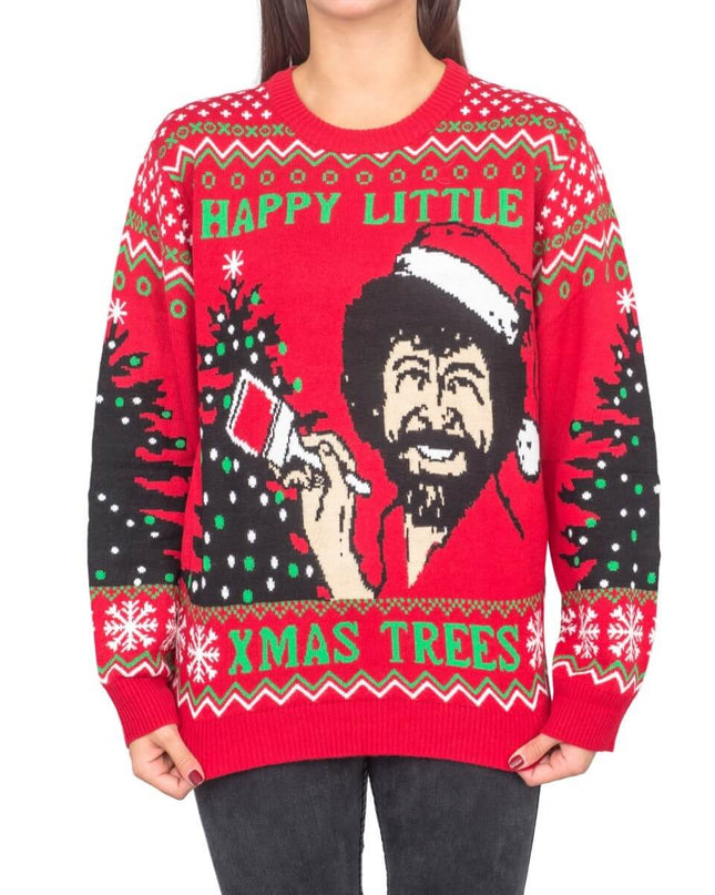 Women's Bob Ross Happy Little Trees Ugly Christmas Sweater