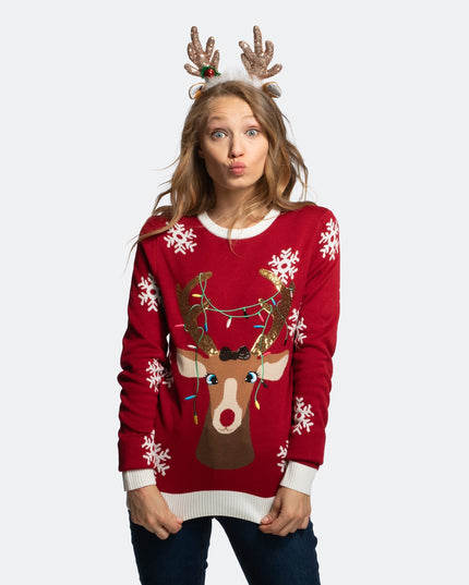 Women's Cute Reindeer Christmas Sweater for Whimsical Charm