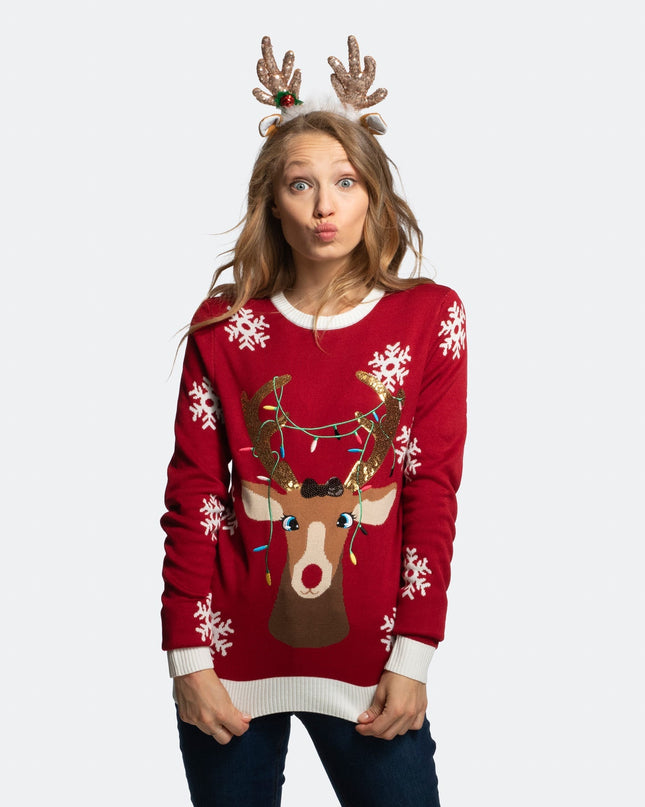 Women's Cute Reindeer Christmas Sweater for Whimsical Charm
